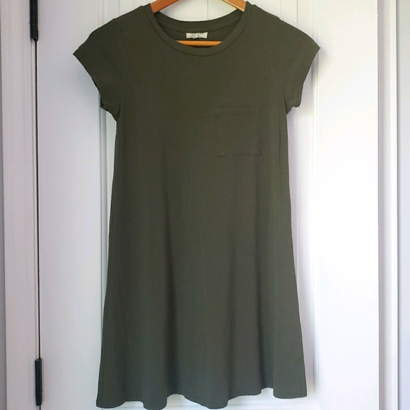 Olive Army Green Pocket T-Shirt Dress - Picture 1 of 4